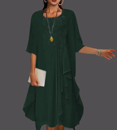 Two Piece A-Line Chiffon Lace Sleeveless Jacket Dresses with Pleats Appliques
