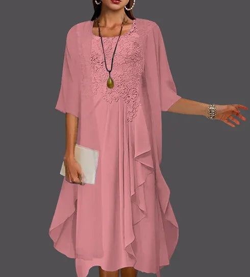 Two Piece A-Line Chiffon Lace Sleeveless Jacket Dresses with Pleats Appliques