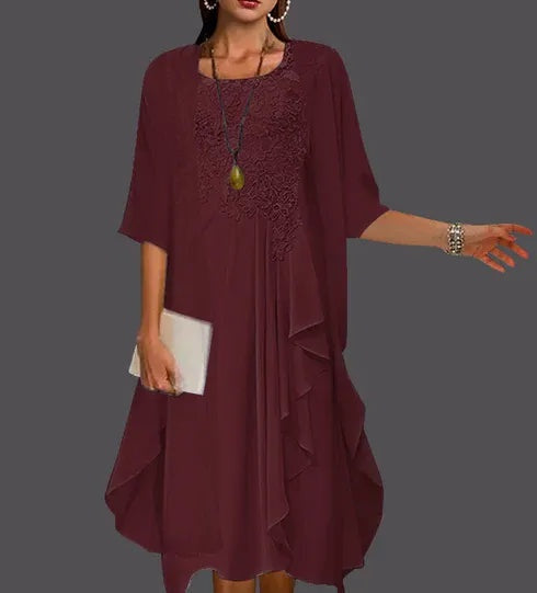 Two Piece A-Line Chiffon Lace Sleeveless Jacket Dresses with Pleats Appliques
