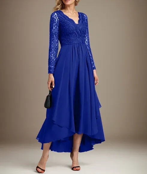 A-line V-Neck Asymmetrical Lace Chiffon Mother of the Bride Dress