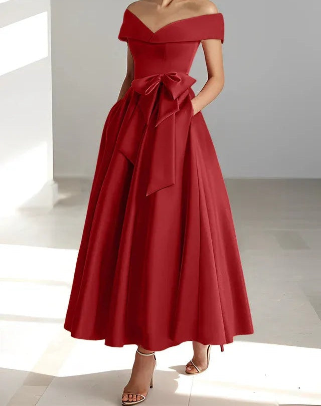 A-Line/Princess Off-the-Shoulder Sleeveless Ankle-Length Mother of the Bride Dresses with Pockets