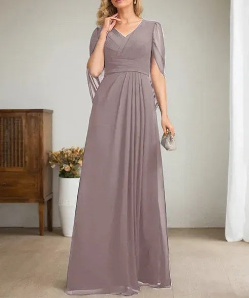Dark Navy A-Line V-Neck Long Mother of Bride Dress