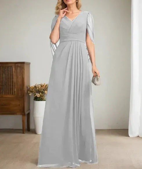 Dark Navy A-Line V-Neck Long Mother of Bride Dress