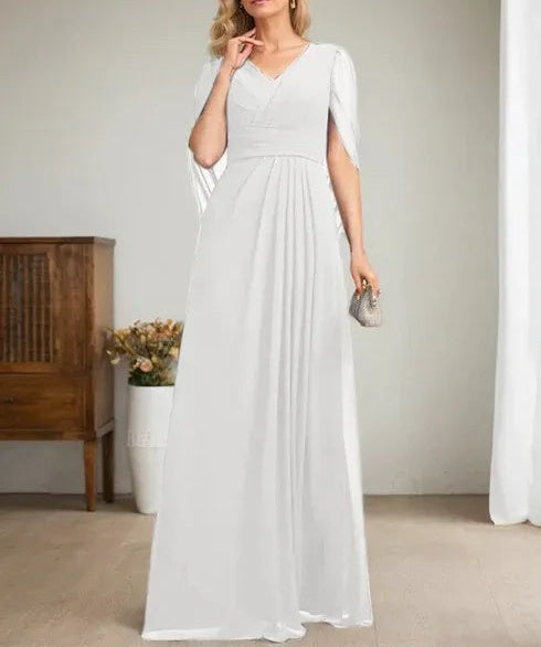 Dark Navy A-Line V-Neck Long Mother of Bride Dress