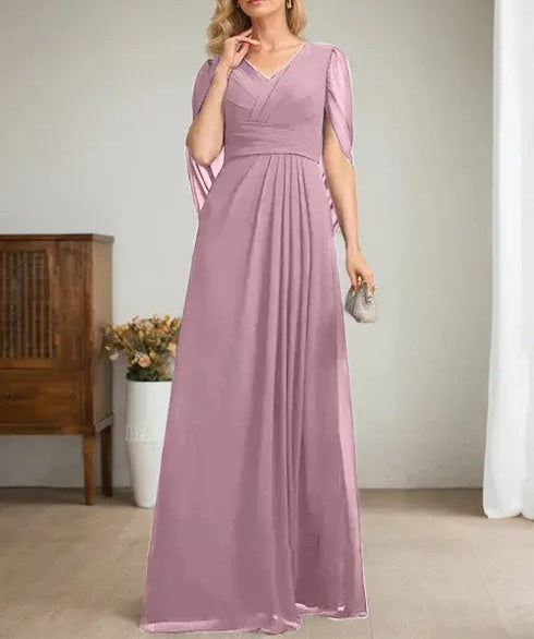Dark Navy A-Line V-Neck Long Mother of Bride Dress