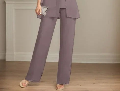 Jumpsuit/Pantsuit Separates Scoop Floor-Length Chiffon Lace Mother of the Bride Dress With Sequins