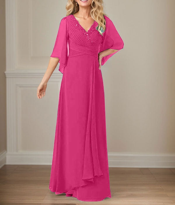 A-Line V-Neck Long Sequins Chiffon Mother Dress