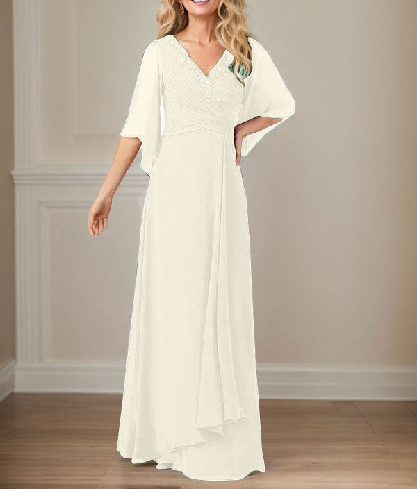 A-Line V-Neck Long Sequins Chiffon Mother Dress