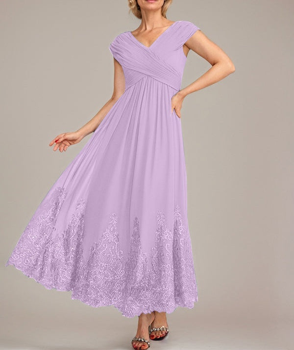 A-line V-Neck Ankle-Length Chiffon Mother of the Bride Dress With Applique Sequins