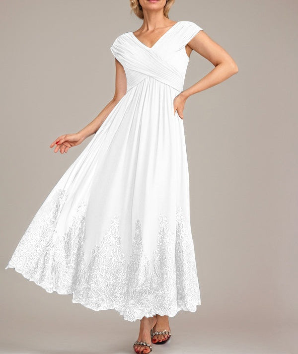 A-line V-Neck Ankle-Length Chiffon Mother of the Bride Dress With Applique Sequins