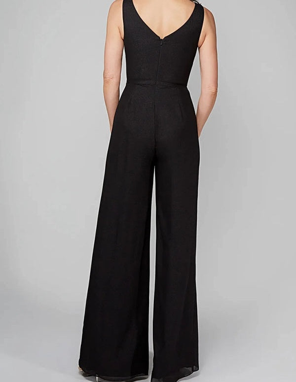 Jumpsuits Scoop Half Sleeves Chiffon Mother Of The Bride Pantsuits