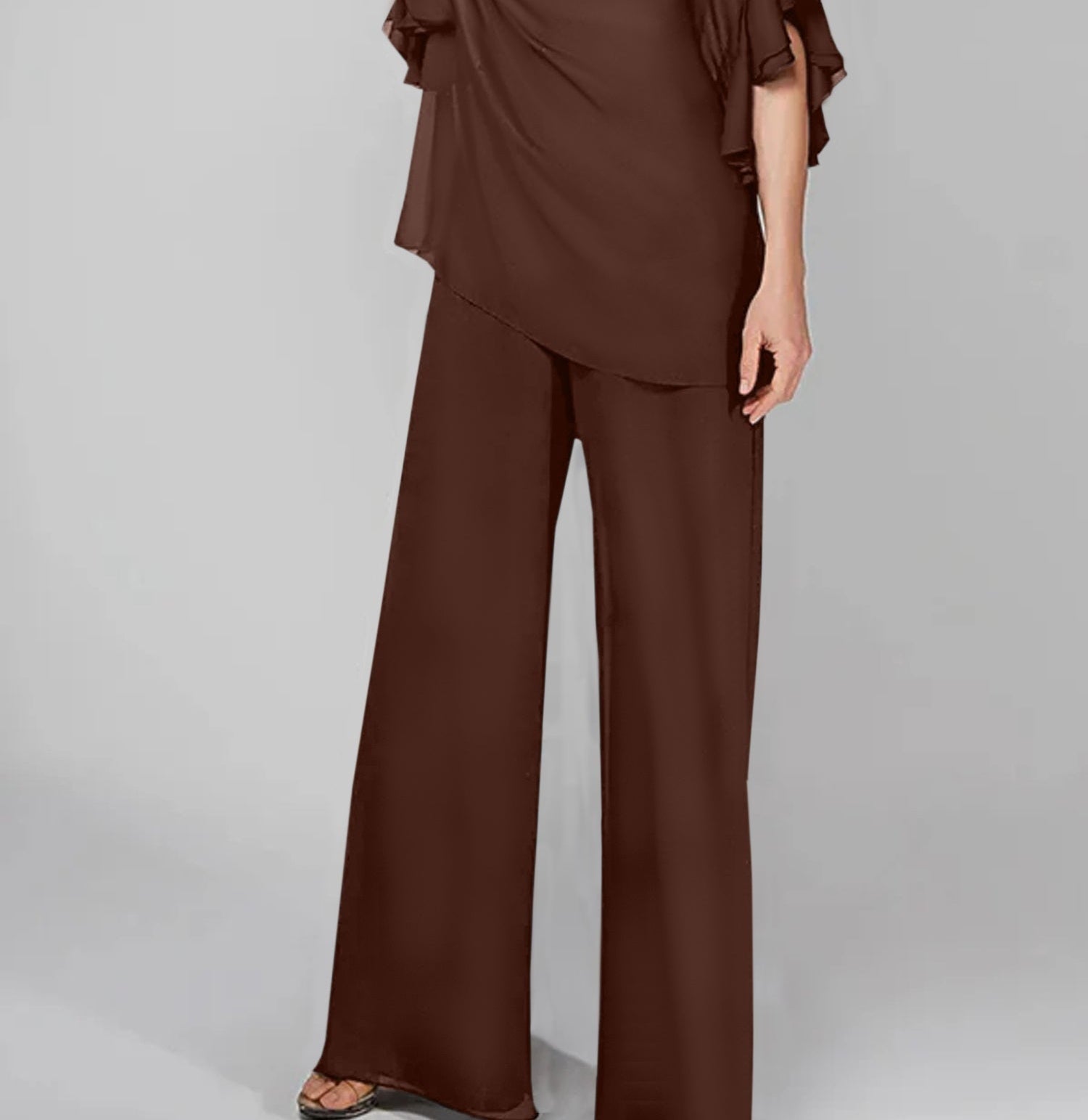 Jumpsuits Scoop Half Sleeves Chiffon Mother Of The Bride Pantsuits