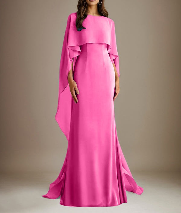 Sheath/Column Boatneck Floor-Length Chiffon Mother of the Bride Dress With Cascading Ruffles