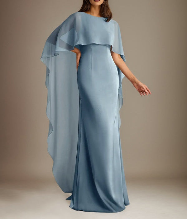 Sheath/Column Boatneck Floor-Length Chiffon Mother of the Bride Dress With Cascading Ruffles
