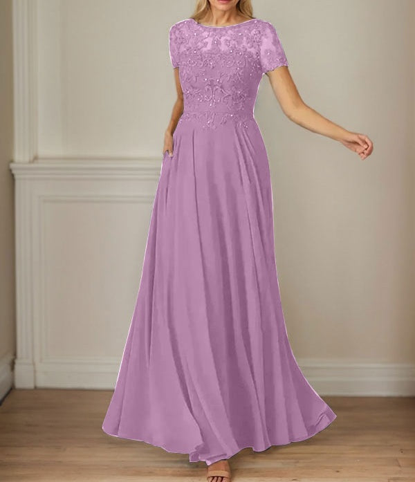 Dark Navy A-Line Boatneck Sequins Chiffon Dress