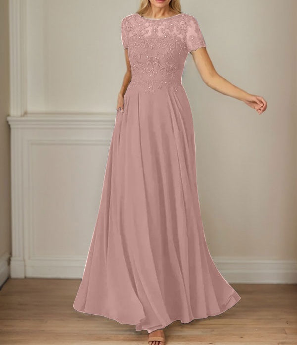 Dark Navy A-Line Boatneck Sequins Chiffon Dress
