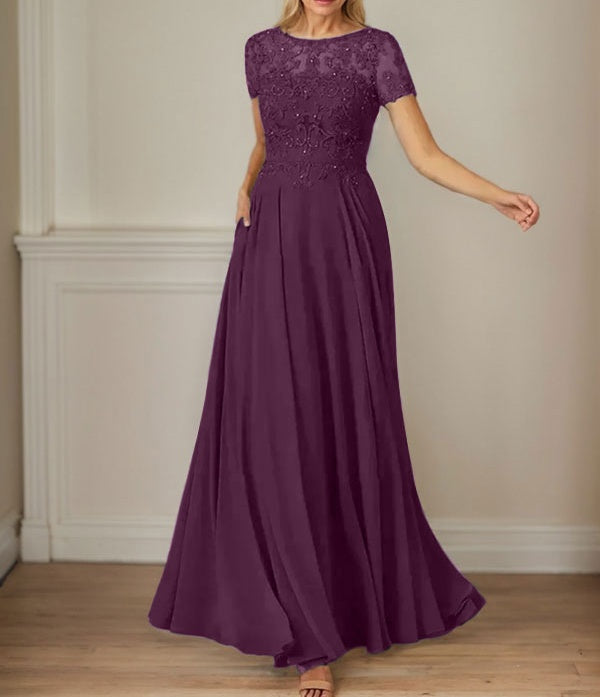 Dark Navy A-Line Boatneck Sequins Chiffon Dress