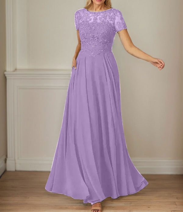 Dark Navy A-Line Boatneck Sequins Chiffon Dress