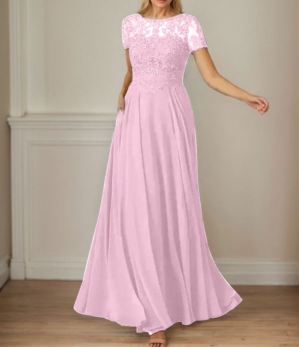 Dark Navy A-Line Boatneck Sequins Chiffon Dress