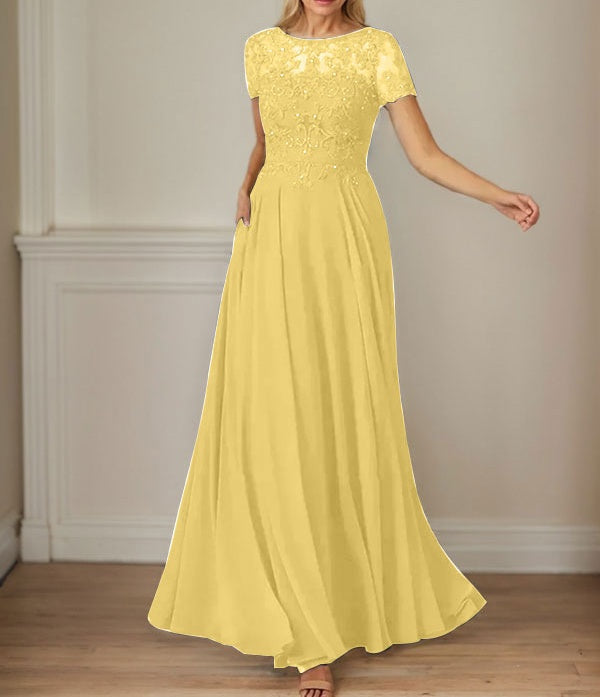 Dark Navy A-Line Boatneck Sequins Chiffon Dress