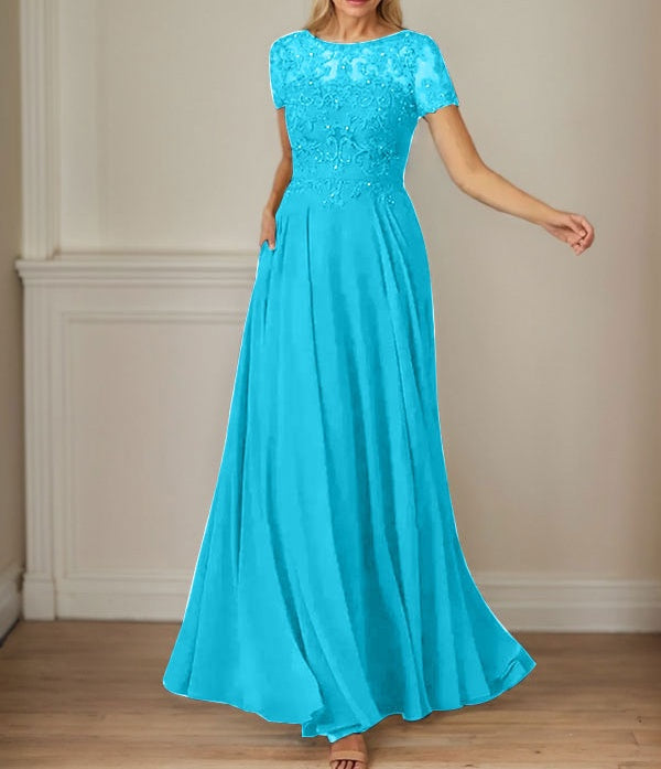 Dark Navy A-Line Boatneck Sequins Chiffon Dress