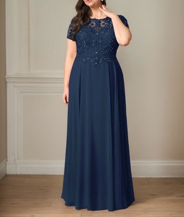Dark Navy A-Line Boatneck Sequins Chiffon Dress