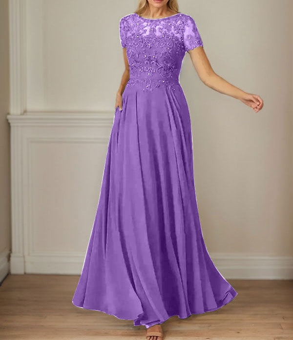 Dark Navy A-Line Boatneck Sequins Chiffon Dress