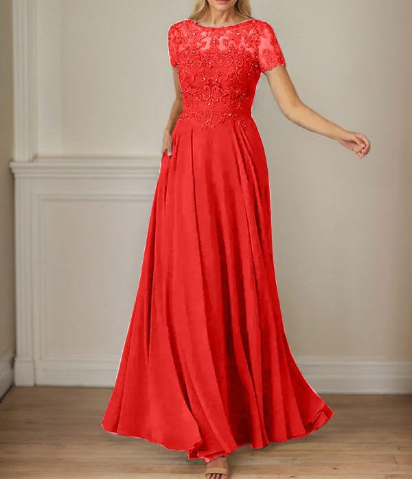 Dark Navy A-Line Boatneck Sequins Chiffon Dress