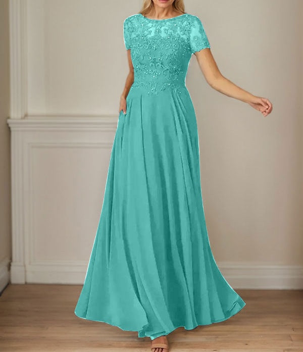 Dark Navy A-Line Boatneck Sequins Chiffon Dress