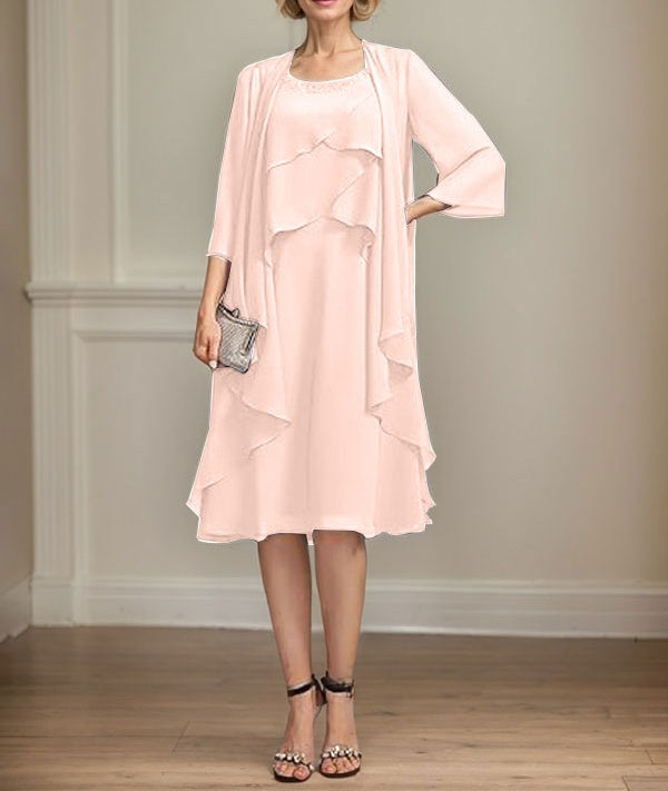 A-line Scoop Knee-Length Chiffon Mother of the Bride Dress With Beading
