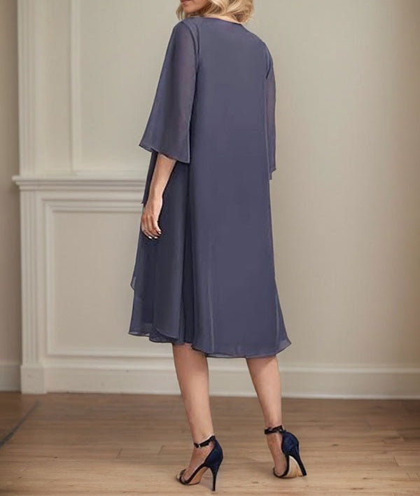 A-line Scoop Knee-Length Chiffon Mother of the Bride Dress With Beading