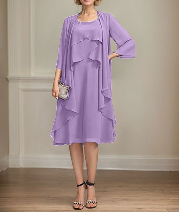 A-line Scoop Knee-Length Chiffon Mother of the Bride Dress With Beading