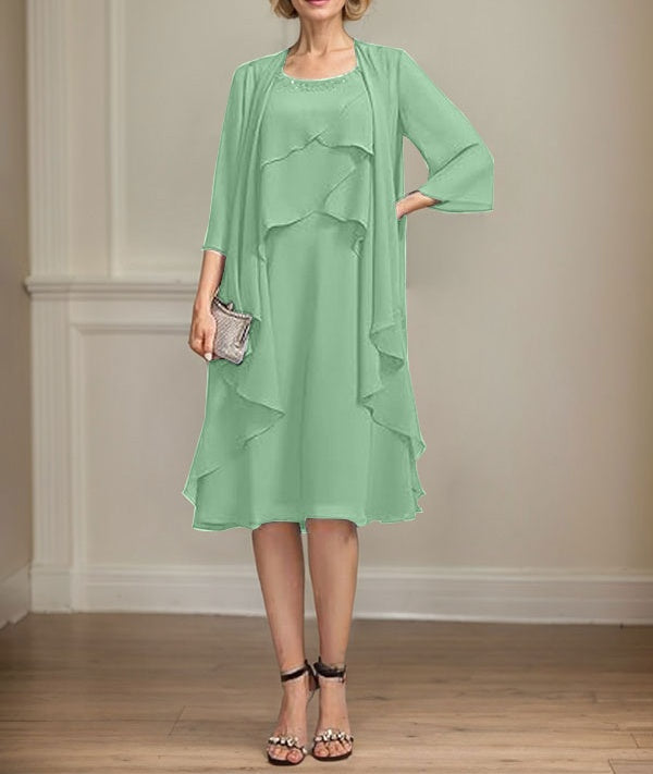 A-line Scoop Knee-Length Chiffon Mother of the Bride Dress With Beading
