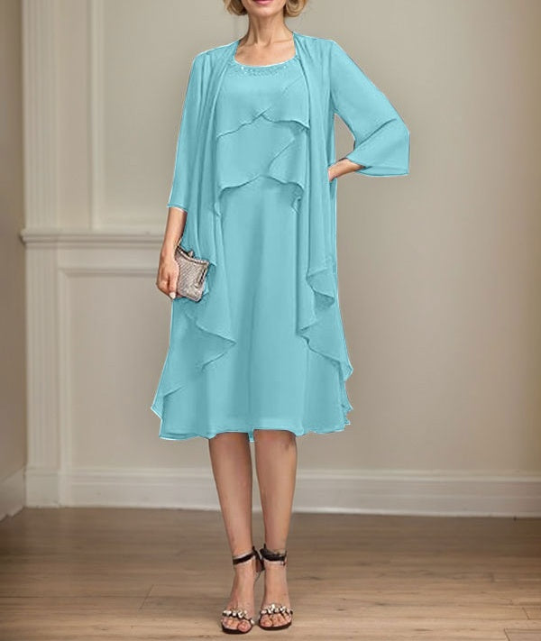 A-line Scoop Knee-Length Chiffon Mother of the Bride Dress With Beading