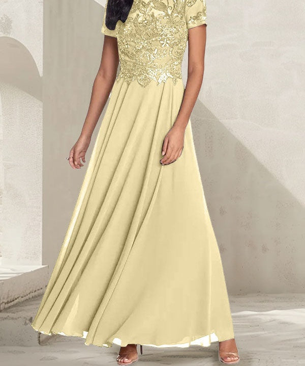 Charcoal Grey A-Line Scoop Long Mother of the Bride Dress With Beadings