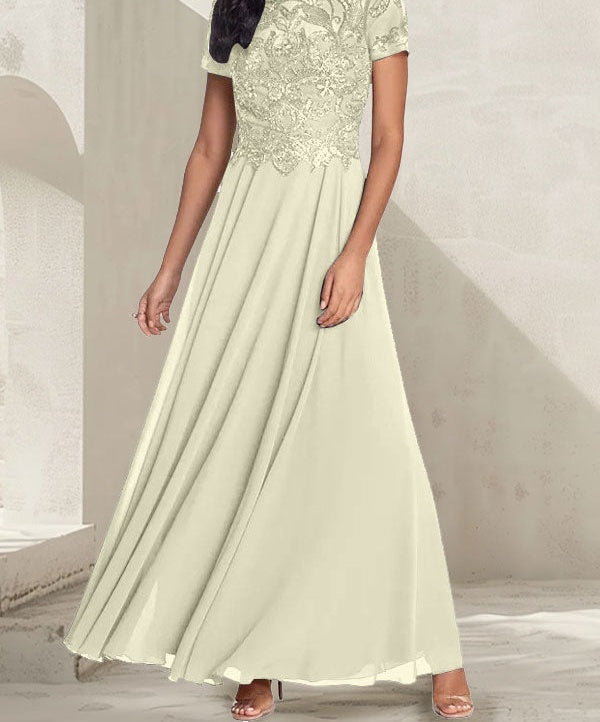 Charcoal Grey A-Line Scoop Long Mother of the Bride Dress With Beadings