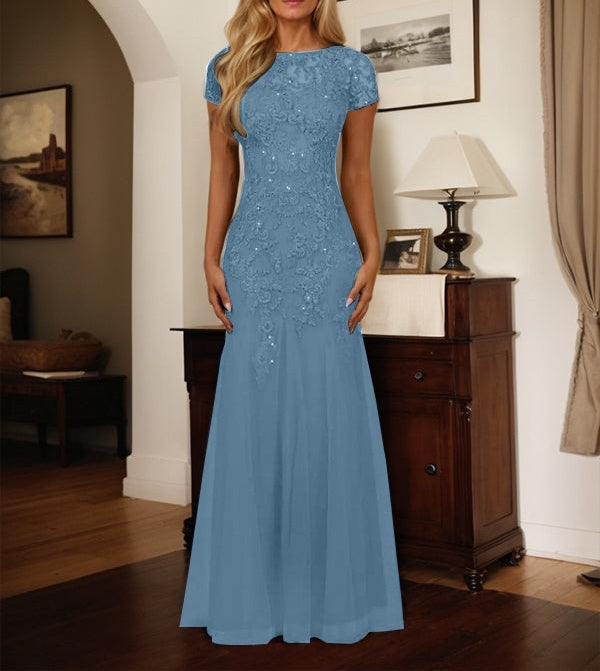 Dark Navy Mermaid Scoop Sequins Tulle Dress