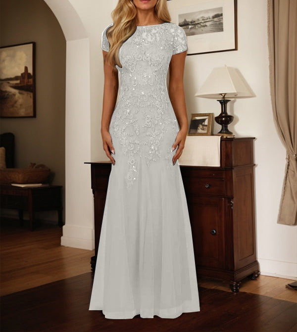 Dark Navy Mermaid Scoop Sequins Tulle Dress