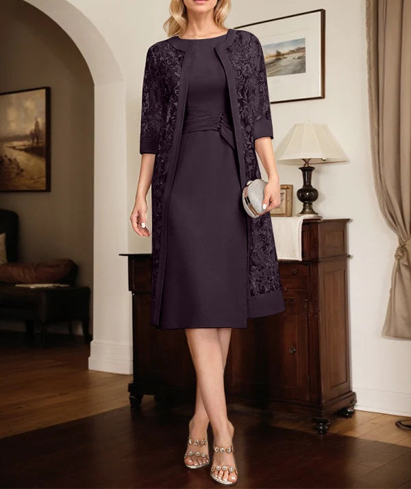 Sheath/Column Scoop Knee-Length Chiffon Mother of the Bride Dress With Pleated Sequins