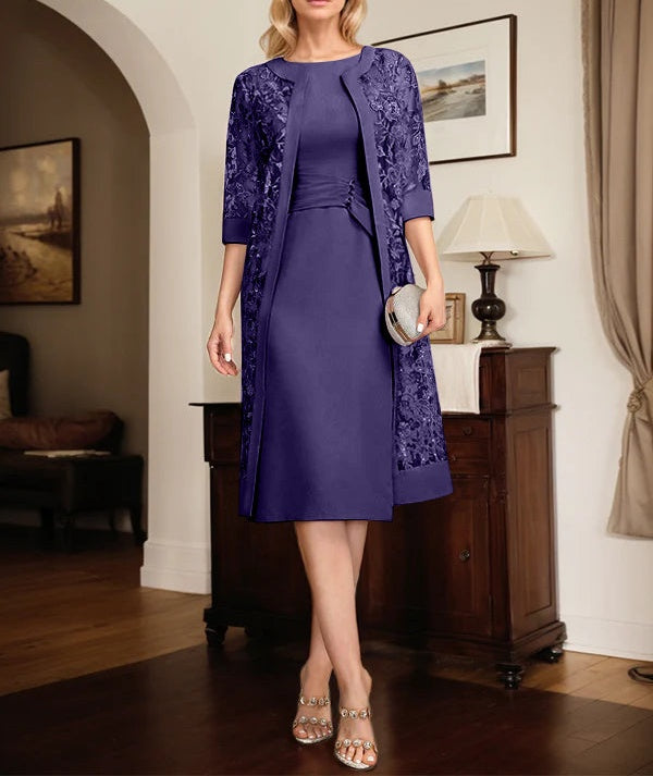 Sheath/Column Scoop Knee-Length Chiffon Mother of the Bride Dress With Pleated Sequins