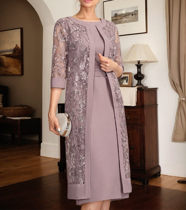 Sheath/Column Scoop Knee-Length Chiffon Mother of the Bride Dress With Pleated Sequins
