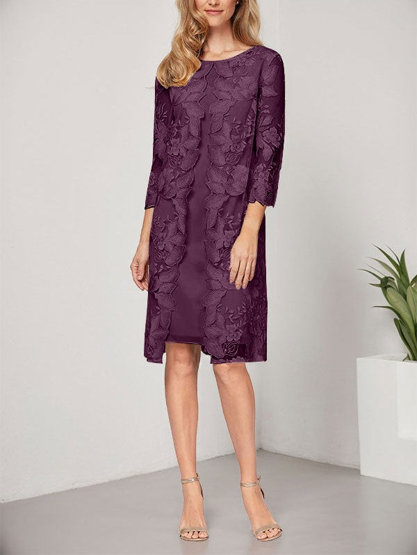 A-line Scoop Knee-Length Chiffon Lace Mother of the Bride Dress With Jacket