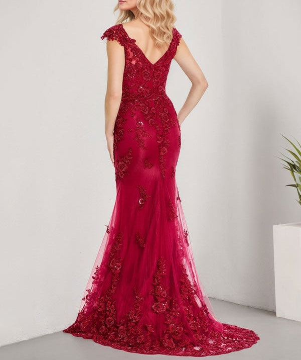 A-line V-Neck Floor-Length Lace Chiffon Mother of the Bride Dress With Applique Sequins Mermaid Dresses