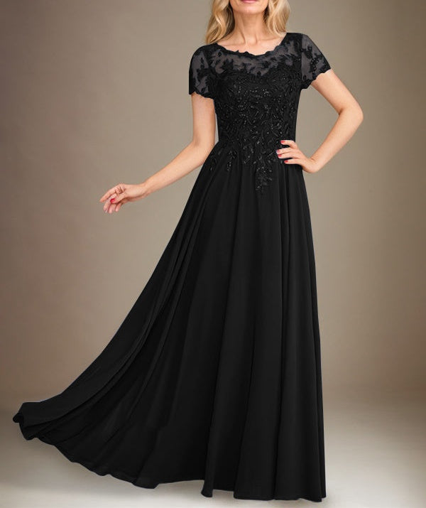 A-Line Scoop Floor-Length Chiffon Mother of the Bride Dress With Applique & Sequins