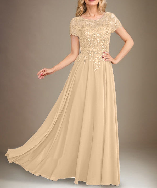A-Line Scoop Floor-Length Chiffon Mother of the Bride Dress With Applique & Sequins