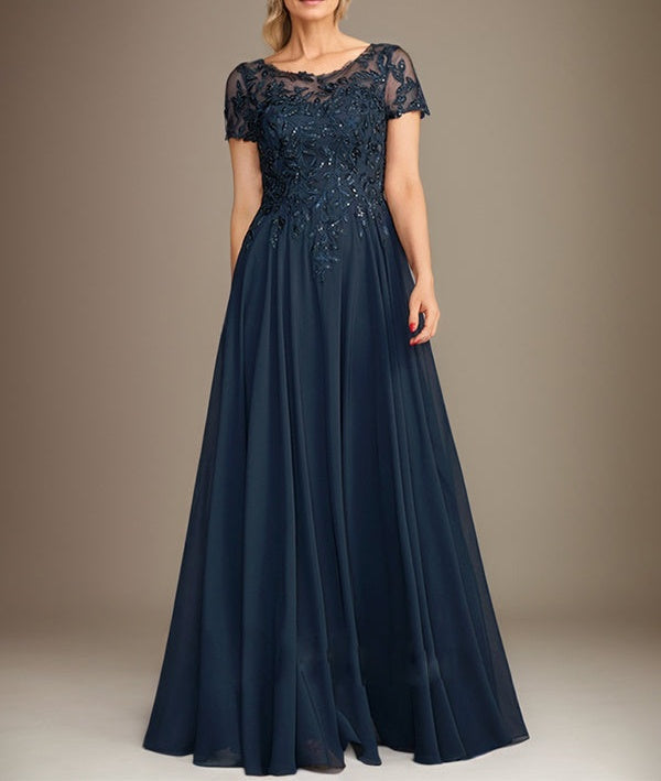 A-Line Scoop Floor-Length Chiffon Mother of the Bride Dress With Applique & Sequins