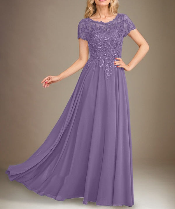 A-Line Scoop Floor-Length Chiffon Mother of the Bride Dress With Applique & Sequins