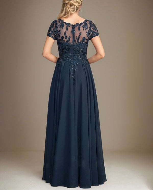 A-Line Scoop Floor-Length Chiffon Mother of the Bride Dress With Applique & Sequins