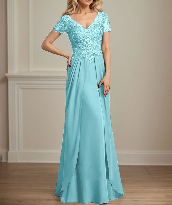 A-line V-Neck Floor-Length Chiffon Lace Mother of the Bride Dress