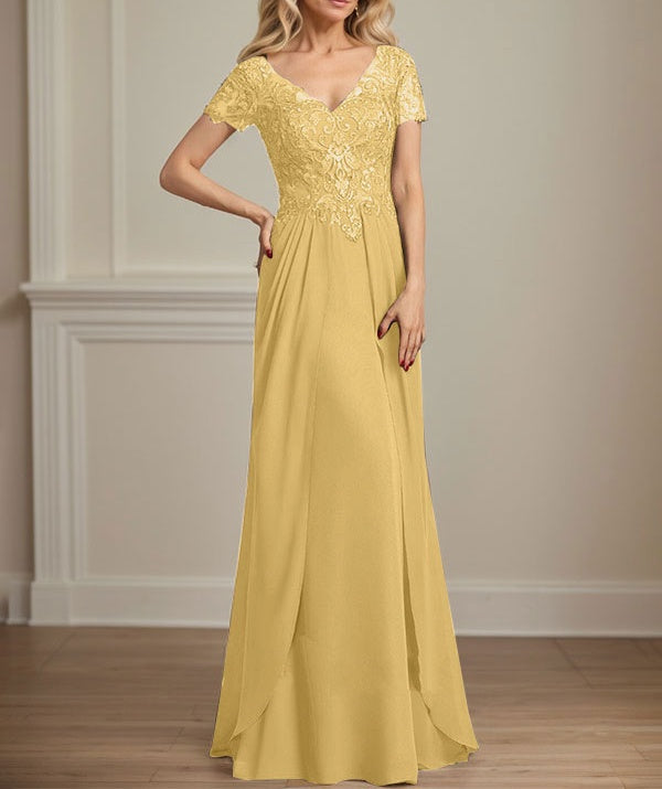 A-line V-Neck Floor-Length Chiffon Lace Mother of the Bride Dress